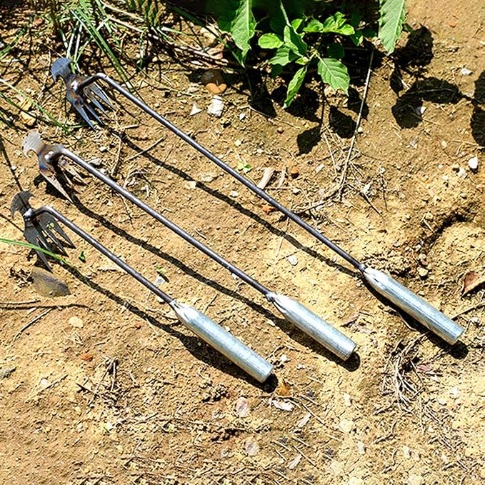 Weed Puller Tool, Weeding Artifact Uprooting Weeding Tool, Garden Weeder Tool 4 Teeth Manganese Steel Forged, Weed Master Weeding Tool, Weed Removal Tool for Vegetable Backyard Farm (Silver-3pcs)