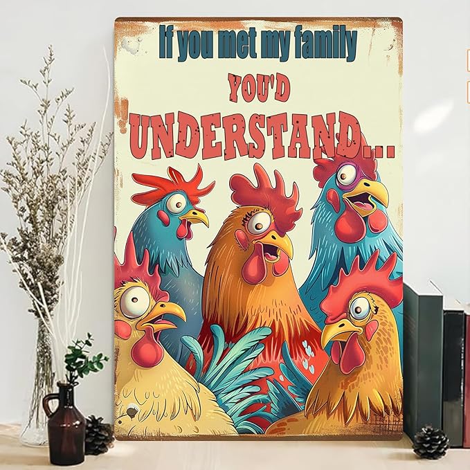Chicken Metal Tin Sign Vintage Metal Post Wall Art Chicken Decoration for Chicken Coops Farms Yard Home Bar Cafe Garage or Office - Thoughtful Chicken Gift Idea