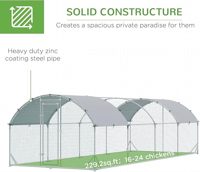 PawHut Large Chicken Coop Metal Chicken Run with Waterproof and Anti-UV Cover, Dome Shaped Walk in Fence Cage Hen House for Outdoor and Yard Farm Use, 1" Tube Diameter, 9.2' x 24.9' x 6.5'