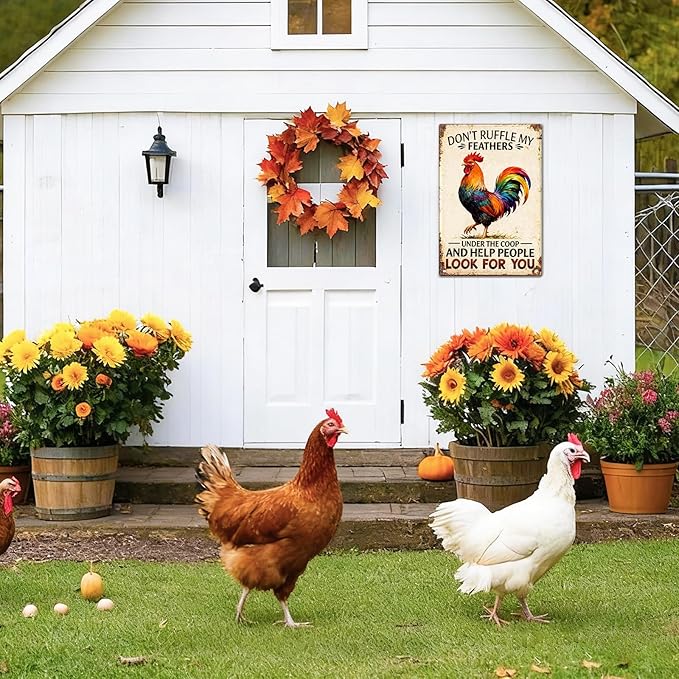 Funny Chicken Metal Decor Signs Rooster Decor Tin Sign for Farm Kitchen Garden Home, Chicken Gifts for Chicken Lovers, Chicken Coop Signs, Chicken Decor, 12x8 Inch