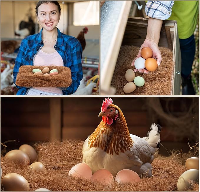 Yerliker 24 Pack Chicken Nest Box Pads Laying Hen Nesting Box Liners Nesting Pads Natural Coconut Fiber for Chicken Coop Bedding Fit Most Nest Boxes