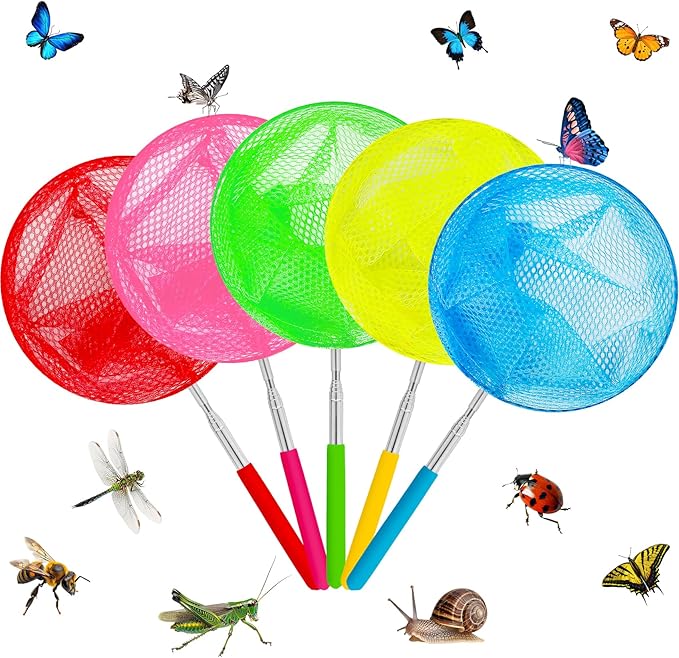 TSYAN Telescopic Butterfly Fishing Nets for Kids Catching Insect Net Outdoor Tools for Catching Bugs Fish Insect Ladybird, Extendable 34" Inches and Anti Slip Grip