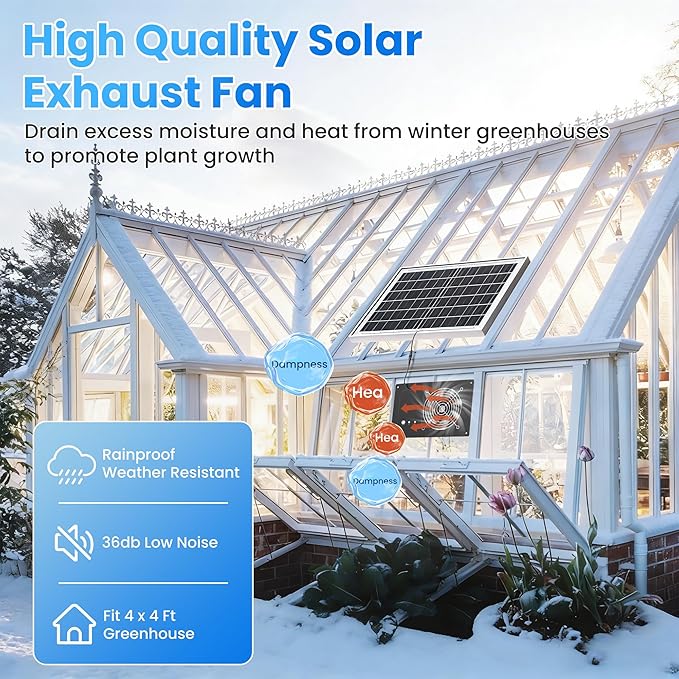 Solar Powered Fan with Battery & Timer, 25W 15000 mAh 3500RPM High-Speed Small Solar Exhaust Fan for Chicken Coop, Greenhouse, Shed, Vent, Doghouses, Windows, Outside Rainproof