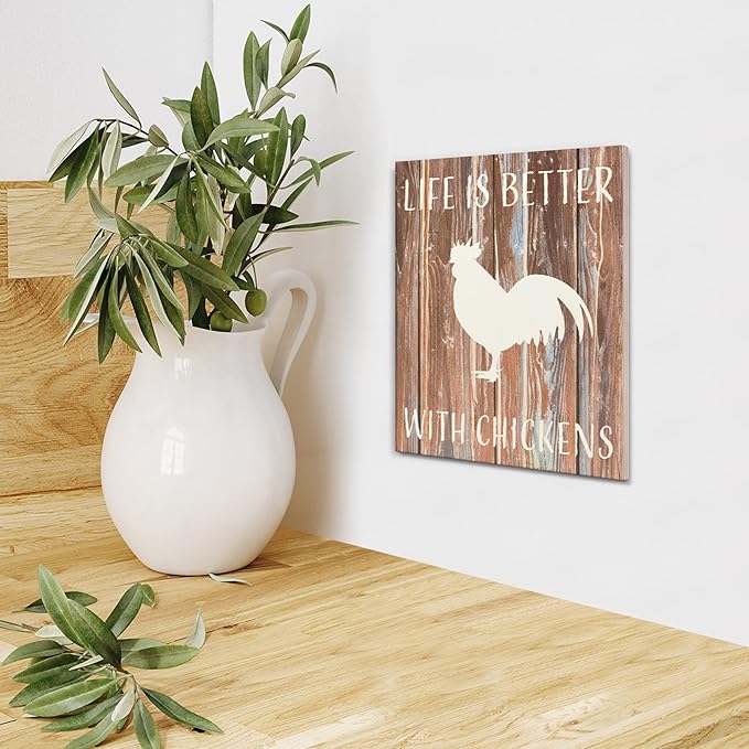 JennyGems Life is Better with Chickens Wooden Sign, Chicken Decor and Gift, Farm Decorations, Made in USA