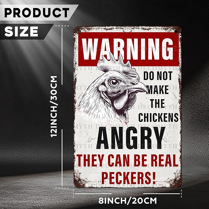 Chicken Coop Vintage Metal Tin Sign Warning Do Not Make The Chickens Angry Funny Outdoor Sign for Farm Wall Decor 12 * 8inch