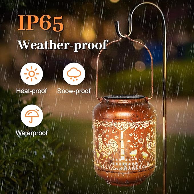 Rooster Gifts for Women,Solar Lanterns Outdoor Waterproof Ornaments for Garden Chicken Coop Decor Rooster Gifts for Mom Grandma Hanging Metal Solar Lights Outside for Yard, Patio
