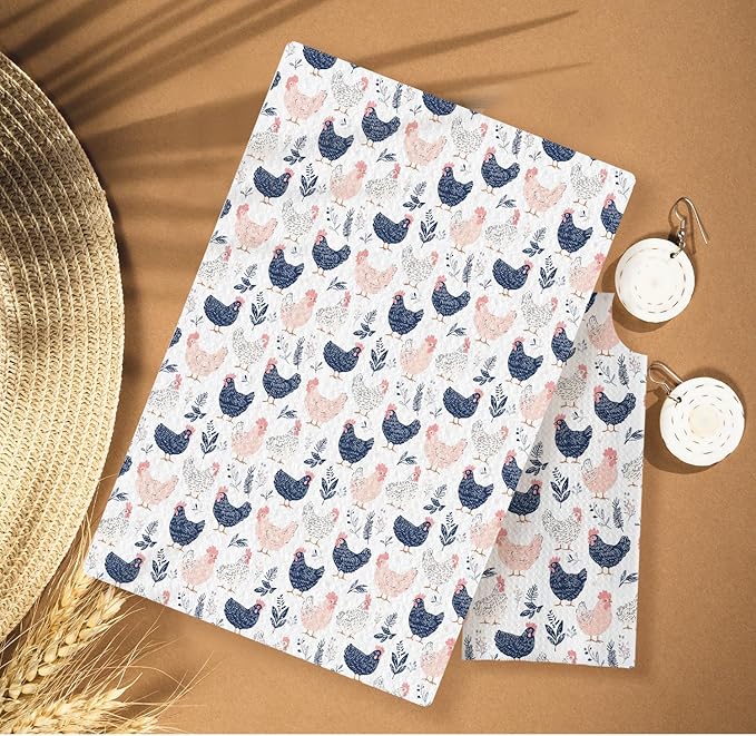 Rustic Chicken Kitchen Towels, Chicken Lover Mom Lady Gifts Decorative Dish Tea Towels for Kitchen, Cottagecore Farm Animal Hens Hand Towels for Bathroom, 16x24 Inches
