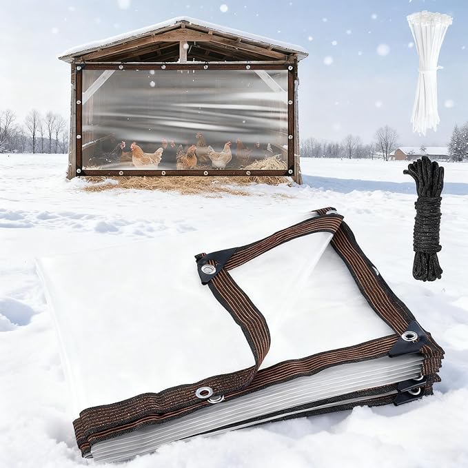3x2 Meter PE Film Chicken Coop Cover, Tear Resisting, Rain Snow Wind Protection with Metal Grommets, Heat Insulation for Greenhouse, Patio, firewood Piles