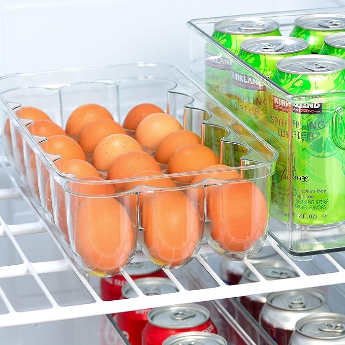 Youngever 2 Pack Stackable Plastic Egg Holders, Clear Fridge Organizer with Lids, 2 Sets 18 Eggs Trays