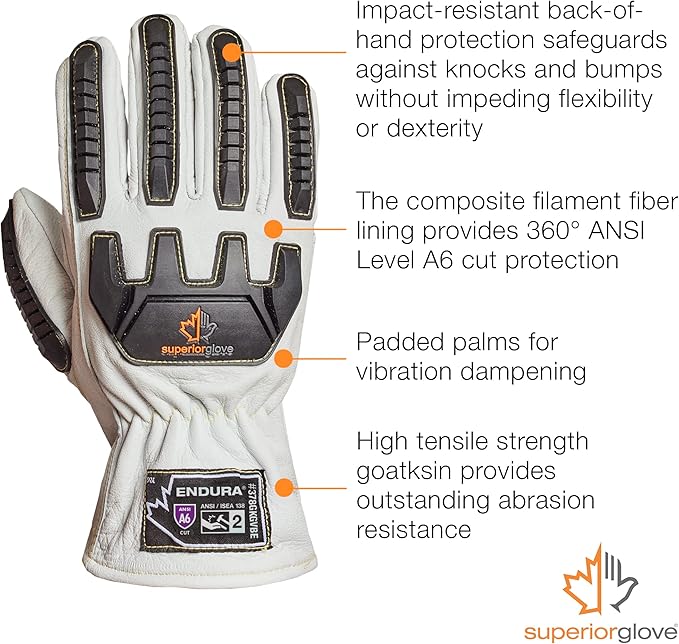 Superior Glove Endura Goatskin Leather Work Gloves Arc Flash Cut Resistant Safety Hand Protection