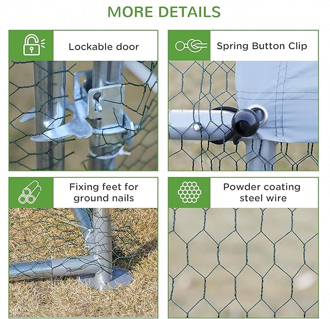 Large Metal Chicken Coop, Walk-in Poultry Cage Galvanized Hen Playpen House with with Water-Resident and Anti-UV Cover, Duck Rabbit House Outdoor, Backyard Farm, 9.8' L x 19.7' W x 6.5' H