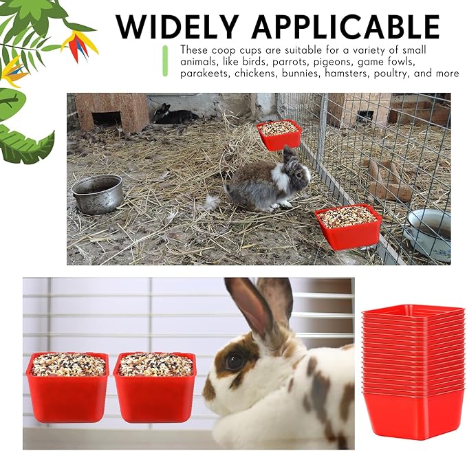 Maxdot 20 Pcs Chicken Water Feeder Cups 16 oz Pigeon Bird Feeder Cups Hanging Cage Chicken Water Cup for Pet Parrot Rooster Parakeet Bunny Gamefowl Poultry Wire Hutch(Red)