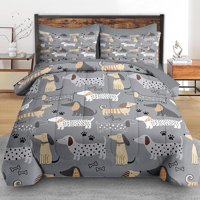 Comforter Set Full Size, Cute Dog 7 Pcs Bedding for Kids and Adults, Animal Nursery Pet Bed Sheet Sets with Fitted Sheet 2 Pillowcases & 2 Shams for Bedroom Bed Decor