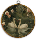 CUANFDDSF Vintage Floral Swan Round Wall Art, Classical Romantic White Swan Framed Hanging Wall Decor, Cottagecore Elegant Animal Canvas Prints Decorations for Home Bedroom Living Room, 10x10 Inch