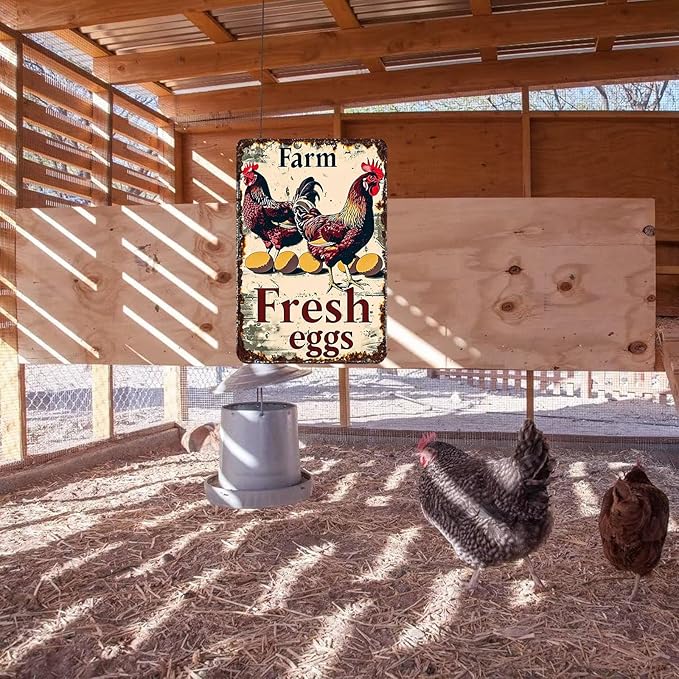 Metal Chicken Sign Chicken Coop Signs Vintage Tin Signs Funny Chicken Sign Rustic Farm Fresh Eggs Sign Chicken Poster Farmhouse Kitchen Decor Chicken Coop Decor Kitchen Wall Art Chicken Gifts