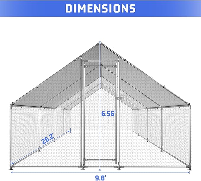 Large Metal Chicken Coop Chicken Pen Walk-in Poultry Cage with Water-Resident and Anti-UV Cover Chicken Runs for Yard with Cover Duck Rabbit Dog House Outdoor