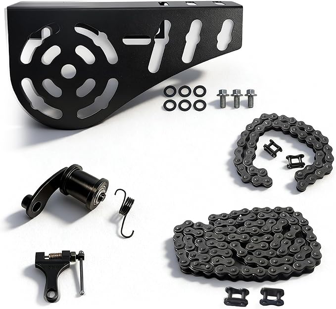 Mini Bike Chain Guard 420 Chain 42 Links & 90 Links with Chain Tensioner Kit for Coleman CT200U CT200U-EX BT200X Baja Warrior MB200 MB165 Massimo for Predator 212cc 196cc 6.5hp 5.5hp minibike Parts