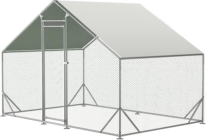 IchbinGo Large Metal Chicken Coop with Waterproof Cover, Walk-in Metal Poultry Cage Spire Shaped Coop, Chicken Run Duck House with Anti-UV Cover for Outdoor Backyard Farm (10' L x 6.6' W x 6.56' H)
