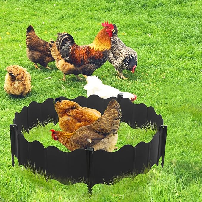 20er Set Adjustable Chicken Dust Bath Tub with 4 Fixed Stake 37.4'' Dia x 5.5'' H, Bottomless Design Round Coop,Adjustable Chicken Coop Cleaner Container