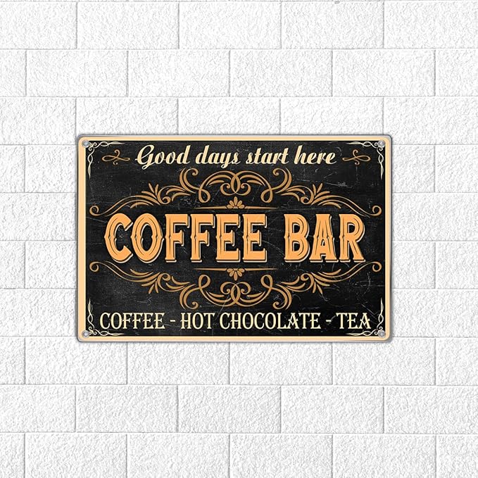 Good Days Start Here Coffee Bar Sign Vintage Metal Wall Decor Plaque For Kitchen Cafe Home Station Hot Chocolate Tea 12 x 8 Inch Aluminum Indoor Art Outdoor