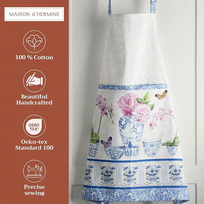 Maison d' Hermine 100% Cotton Apron for women with Pocket Kitchen Chef Apron for Men Cooking Easter Decorations