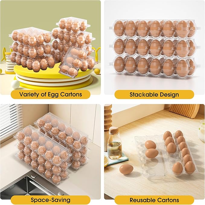 100PCS Egg Cartons Cheap Bulk, Large Egg Cartons Plastic 6 Count, Half Dozen Reusable Egg Container Holder for Storing, Sharing, Selling, Clear Egg Cartons for Home Ranch Farm Market-2x3 Grids