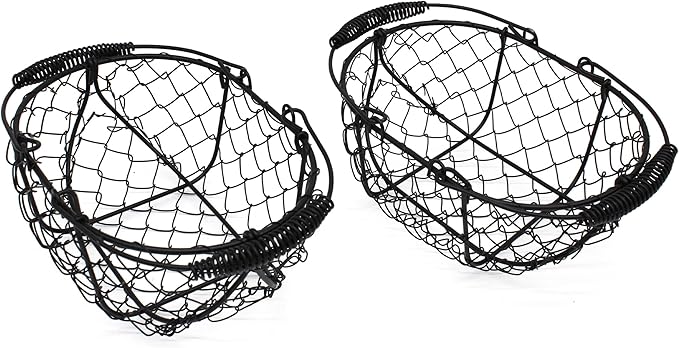 Oval Egg Baskets Metal Chicken Wire Egg Holder Countertop Egg Collecting Basket with Swing Handle, Egg Basket for Gathering Fresh Eggs, Black, Set of 2