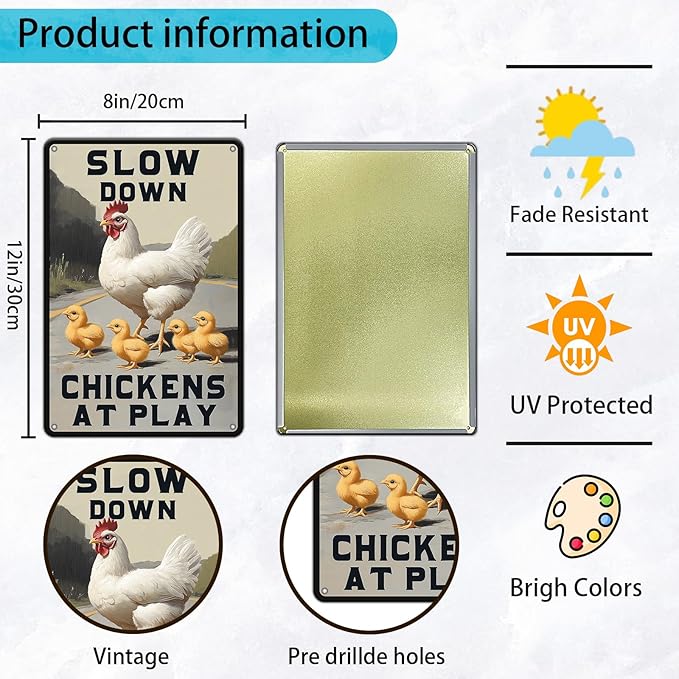 Funny Chicken Signs Slow Down Chickens At Play,chicken Crossing Aluminium Sign Metal Chicken Signs Decor Home Ktichen Farm Are Wall 12x8 Inch Chicken Signs For Coop Metal Tin Signs Poster