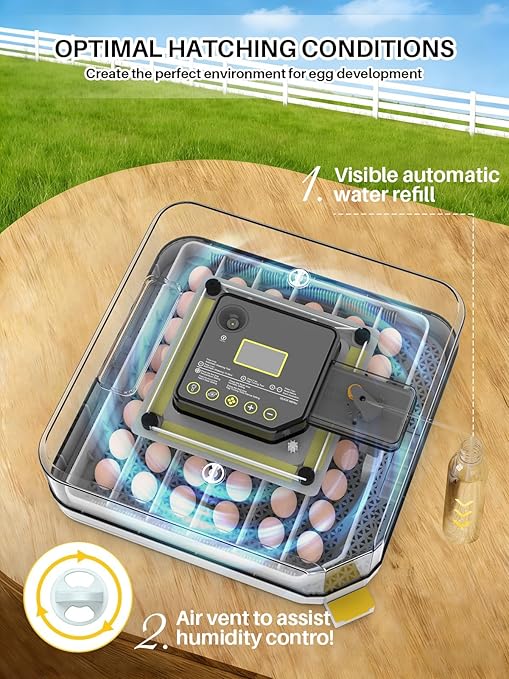48 Incubators for Hatching Eggs, Eggs Incubator with Egg Candler, Automatic Turner, Temperature and Humidity Control, Incubator for Chicken, Duck, Quail Eggs, Ideal for Farm, School and Lab