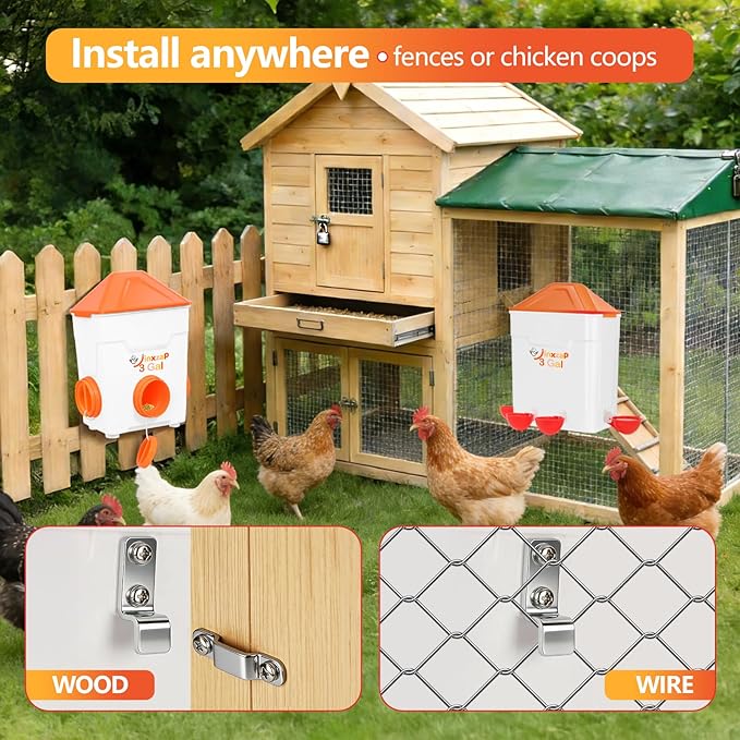 3 Gallon Chicken Feeder and Waterer Set with Legs, 2.75'' Water Cups & 3.5" Feed Ports, Automatic No-Waste Feeder, Large Chicken Water Feeder, Easy No-Tools Assembly