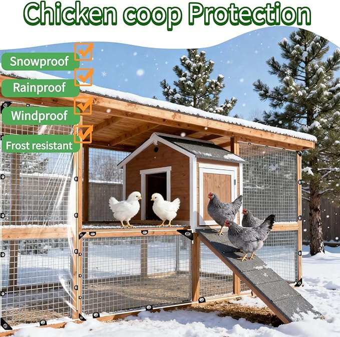 8x12ft Clear Tarp, Heavy Duty Clear Vinyl PVC Tarp, Chicken Coop Covers, Tarps Transparent with Grommets & Reinforced Edges & Anti-Tear,Suit for Pet Hutch Roof, Porch, Patio Enclosure and Outdoor