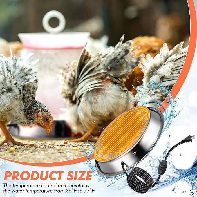 Sliner 4 Pack Chicken Water Heater for Winter 11.8'' Poultry Water Drinker Heated Base Stainless Steel Heated Base for Poultry Drinking