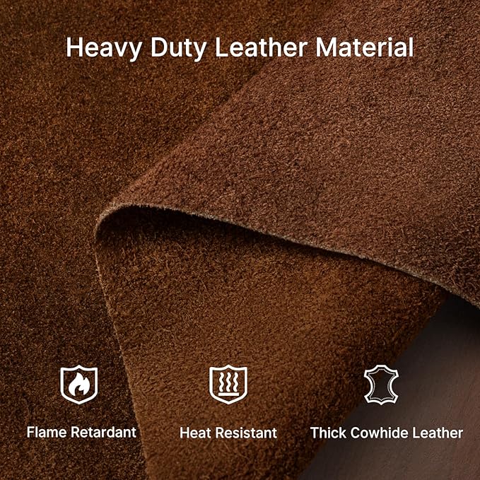 eletecpro Heavy Duty Leather Welding Apron Genuine Cowhide Flame & Heat Resistant Adjustable 42Lx24W with 6 Tool Pockets and Gloves for Mechanic, BBQ, Woodworking, Gardening, Men & Women Gift, Brown