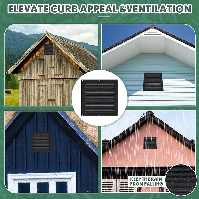 4 Pcs Aluminum Attic Vents 10" x 10" Metal Gable Wall Mesh Shed Vent with Screen Square Louver Grille for Exterior Door House Attic Garage Ceiling