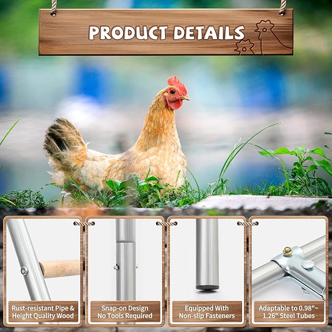 Large Chicken Roosting Bars with Swing (74.4"), Sturdy Metal Chicken Perch for Coop, Heavy Duty Jungle Gym Ladder for Hens, Entertainment Accessories & Toys for Backyard Poultry, Easy to Clean