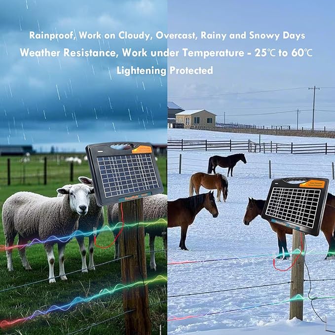 FenceMate Solar Powered Fence Charger 0.65J to 30 Miles for Containment of Livestock, Poultry or Hobby Farming, Portable Electric Fence Charger for Exclusion of Nuisance or Wild Animals Low Impedance