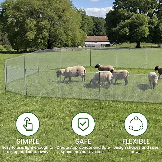 Non Electric Fence Netting, 40in x 100ft Nylon Portable Movable Livestock Nets Mesh for Chickens,Goats, Sheep, Dog, All-Purpose Fencing for Backyard Homesteader Farm Ranche