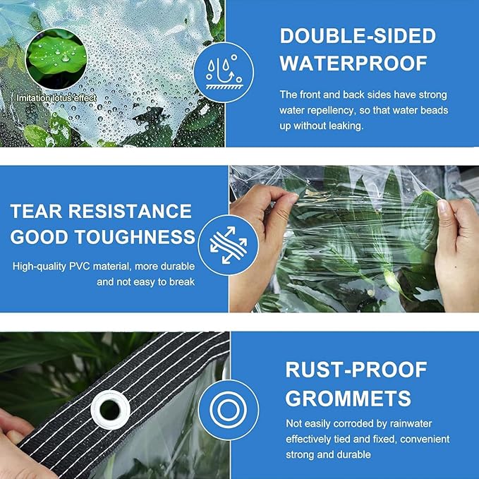 17x28 FT Clear Tarps Heavy Duty Waterproof,Plastic Vinyl Tarp with Grommets Greenhouse Plastic Sheeting, for Patio Transparent Greenhouse Chicken Coop Covers for Winter