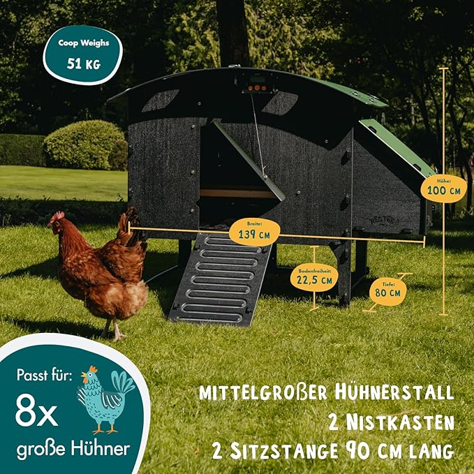 Plastic Chicken Coop 25yr Lifespan - Large Lodge Chicken Coop for 8 Chickens Or 15 Bantams | Suitable for Large Hens & Ideal for Broody Chickens & Chicks | Low Hen House for Poultry with Nesting Box