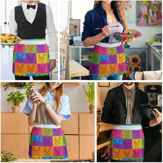 Server Apron with 3 Pockets Waist Waiter Waitress Half Apron Short Aprons