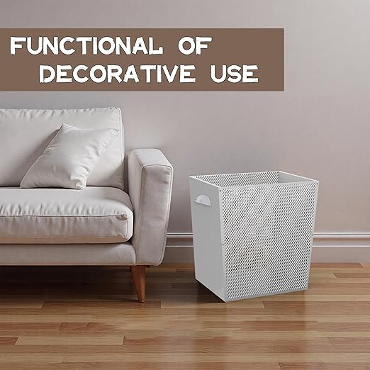 6 Gallon White Wooden Trash Can - Rustic Office Waste Paper Basket - Decorative Garbage Bin for Bedroom, Bathroom, Kitchen, Living Room