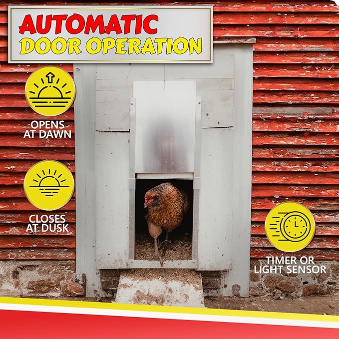 My Favorite Chicken Automatic Chicken Coop Door – Battery Powered Electric Chicken Door with Auto Timer & Solar Sensor, Safe Smart Chicken Door Opener for Chicken & Duck Coops