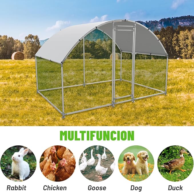 Large Metal Chicken Coop Walk-in Poultry Cage with Water-Resident and Anti-UV Cover Duck Rabbit Cat House Outdoor Chicken Run Pen with Round Roof