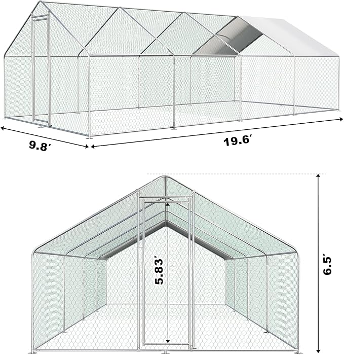 Large Metal Chicken Coop Walk-in Poultry Cage Chicken Runs for Yard with Coverd Chicken Pen for 40 Chickens Duck Rabbit House Outdoor