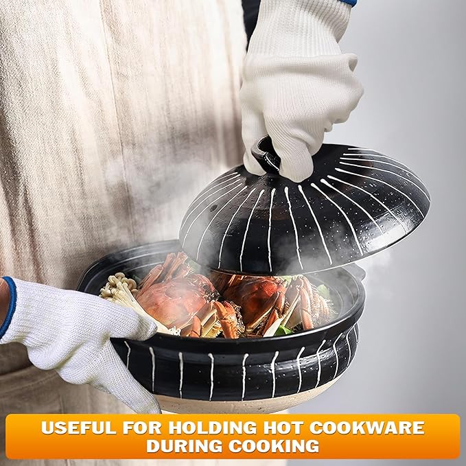 2 Pairs Heat Resistant Gloves for Grilling - 9.45 Inch Durable Aramid Oven Gloves with Fingers - Full Hand Protection, Functionality, Easy to Use, Multipurpose for Baking, Roasting, Frying, and More