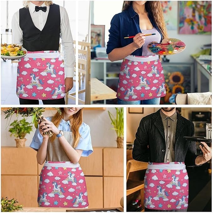 Server Apron with 3 Pockets Waist Waiter Waitress Half Apron Short Aprons