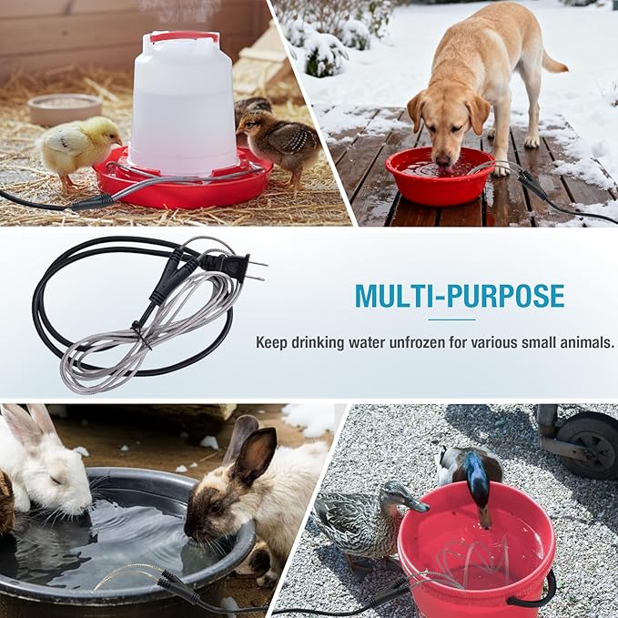 Chicken Water Heated Cord 2 Pack, 39W Chickens Water Heater for Winter, Freeze Proof Chicken Waterer Heater with Long Heating Cord 4FT for Poultry Like Chickens Geese Ducks and Small Animals