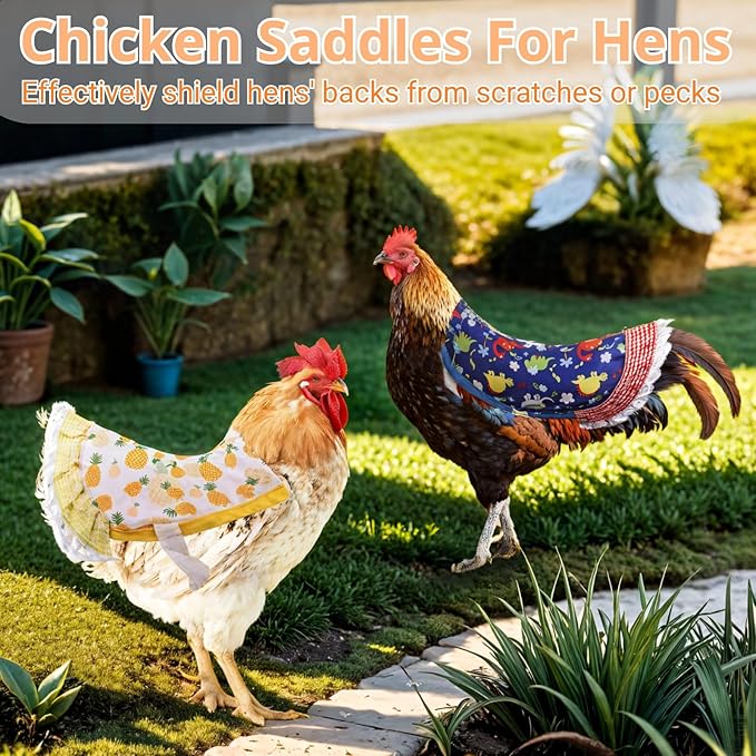 9 Pcs Chicken Saddles For Hens, Waterproof Chicken Aprons with Elastic Straps, Chicken Feather Protective Jackets, Poultry Protectors, Wing Back Protectors, Hen Feather Fixing Supplies
