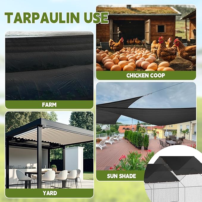 VitalCozy 2 Pcs Chicken Coop Cover 90% Shade Cloth 11.5 x 6.6 ft Mesh Tarp Black Chicken Run Cages Cover with 20 Pcs Ball Bungees Cord Sunproof Net for Outdoor Garden Patio Plant Greenhouse