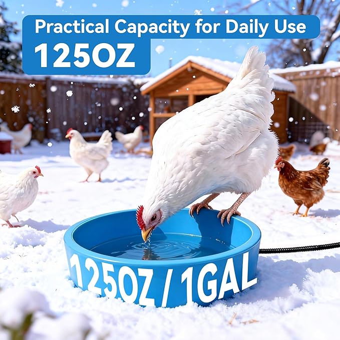 Heated Water Bowl for Chicken, Large Capacity 125OZ Poultry Water Heater for Hens Turkey Goose Duck Pigeon Poultry Birds Drinker in Winter, Chicken Coop Accessories No More Frozen Water